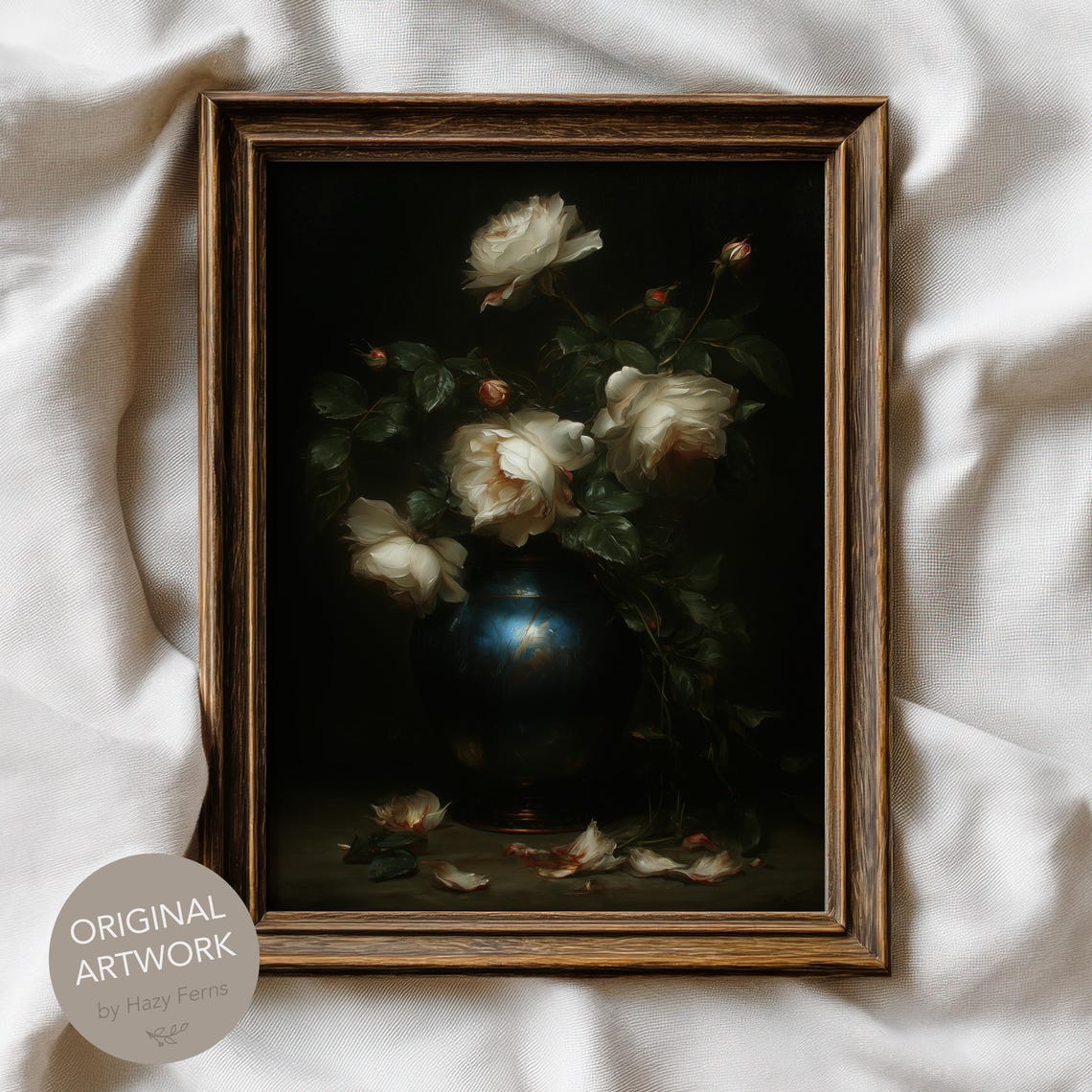 Deep Blue Roses Gothic Floral Still Life Print