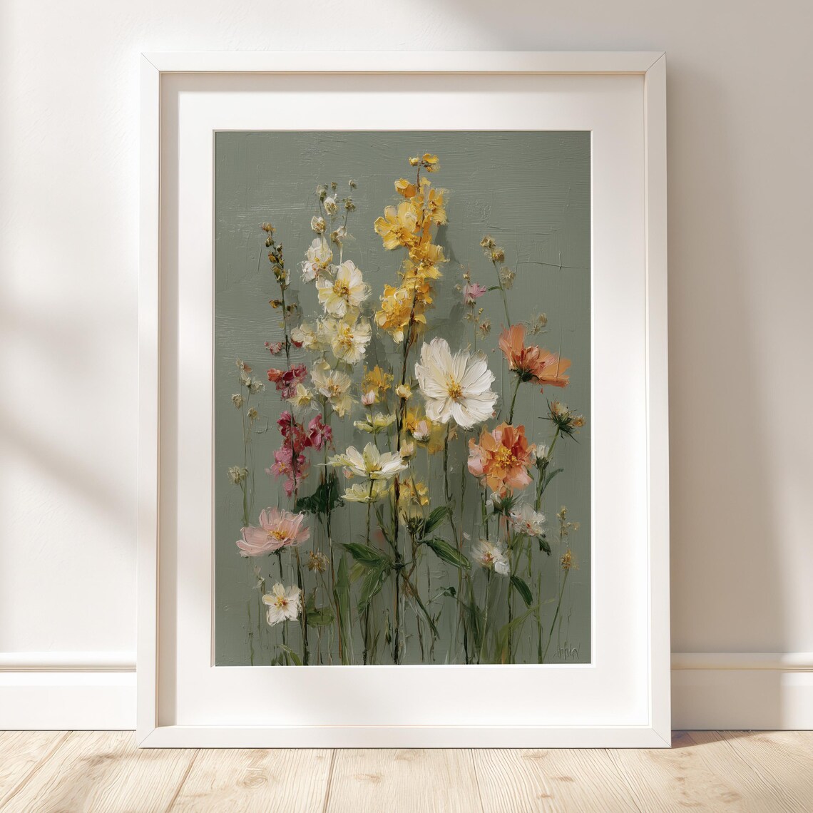 Wildflower Meadow Botanical Oil Painting Soft Pastel Floral Wall Art