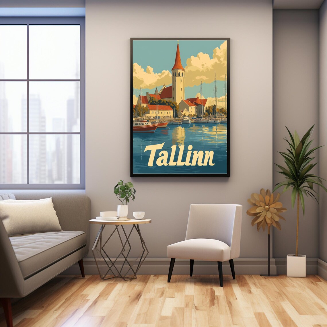 Tallinn Vintage Poster, Serene Harbor Scene - Image 3