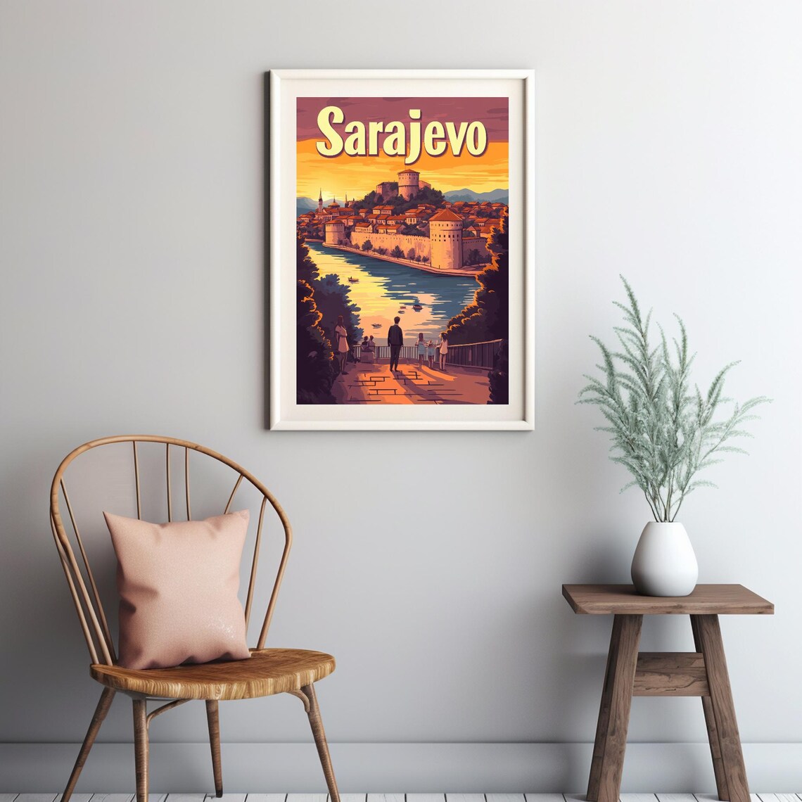 Sarajevo Vintage Travel Poster, Historic Architecture