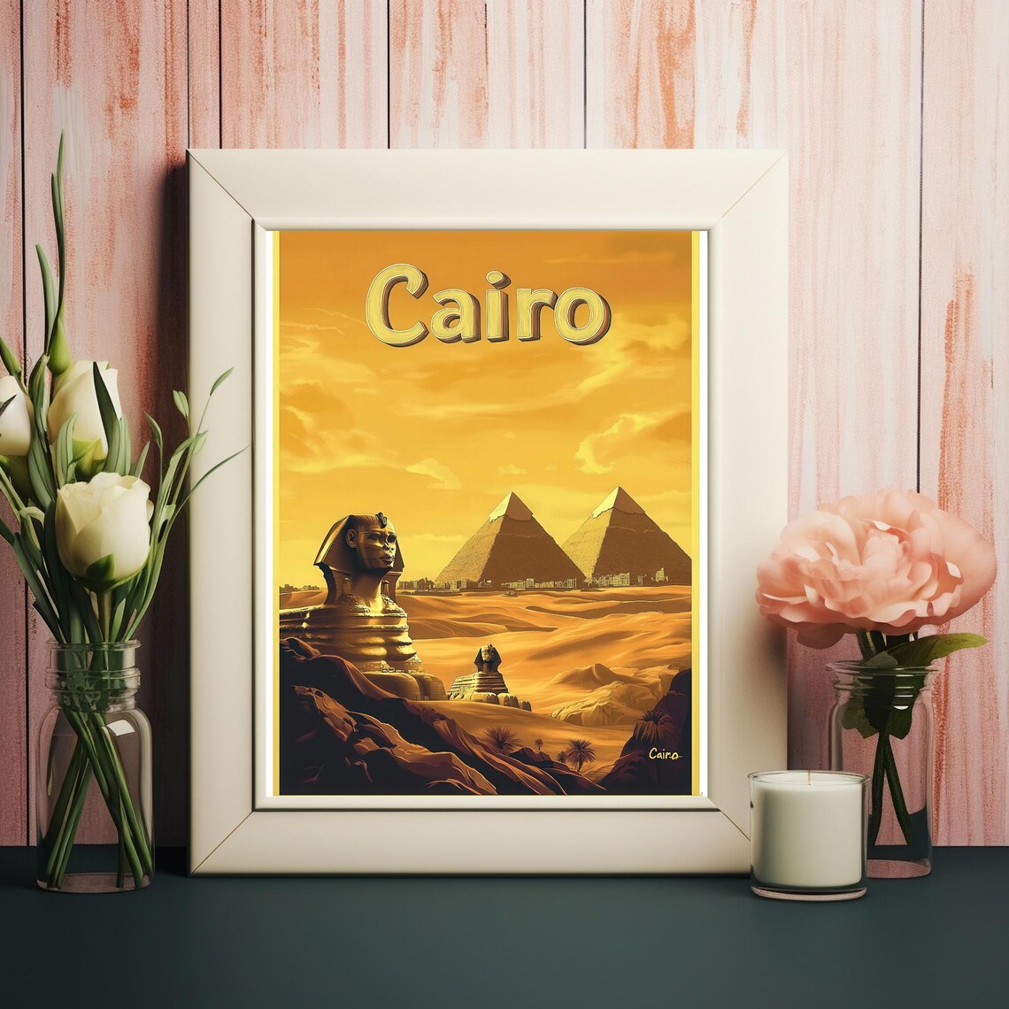 Cairo Vintage Travel Poster, Sphinx And Pyramids