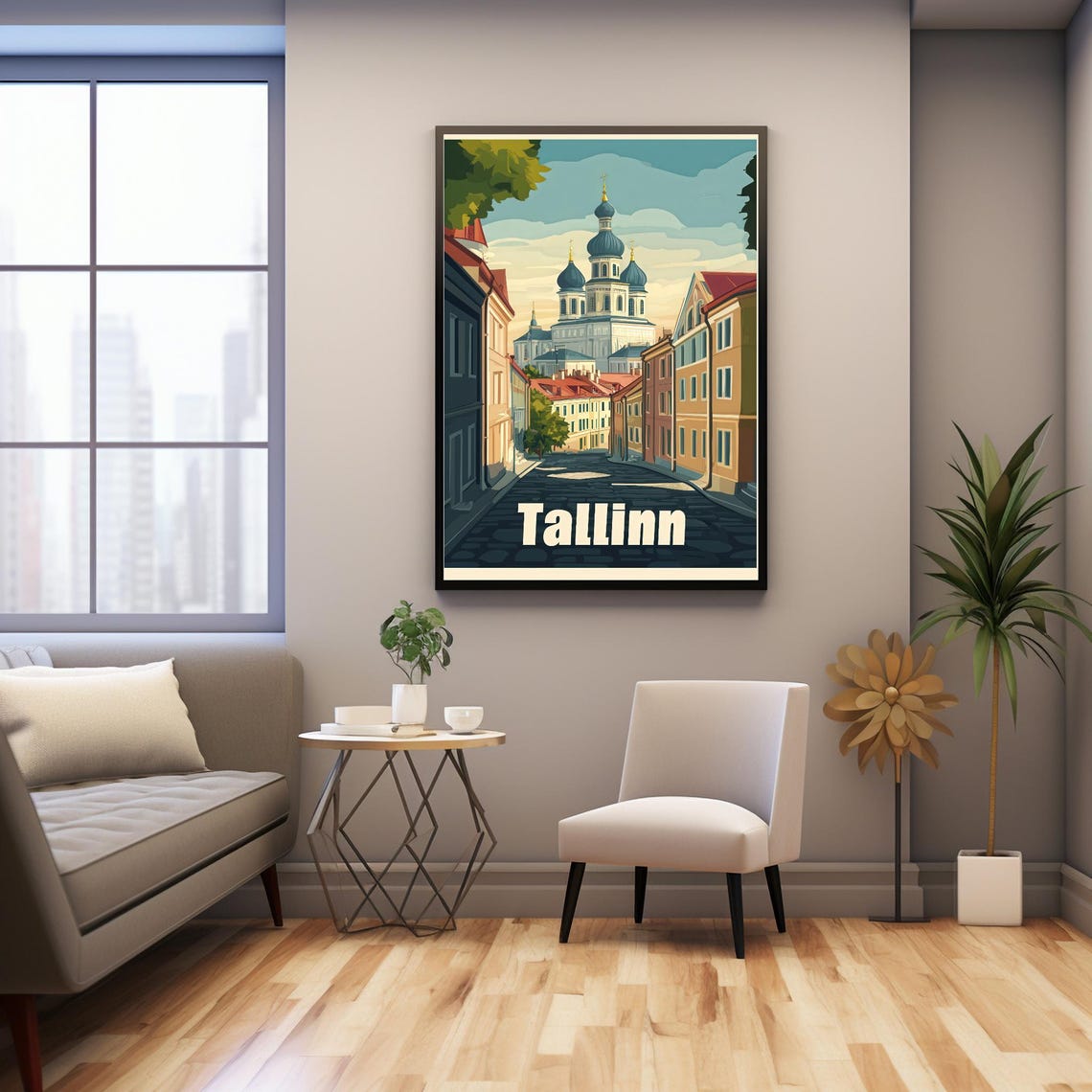 Charming Street Scene In Tallinn Featuring Distinctive Cathedral Vintage Style Art For Wall Decor - Image 3