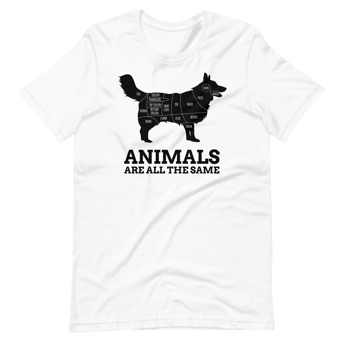Vegan Butcher Dog Cuts Diagram T-Shirt Animals Are All The Same Print - Image 3