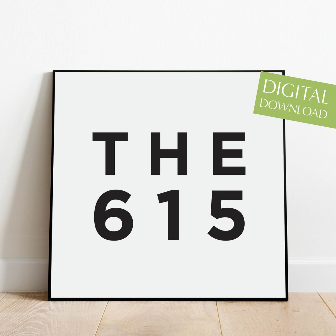Nashville 615 Area Code Black Typography Poster for Tennessee Fans