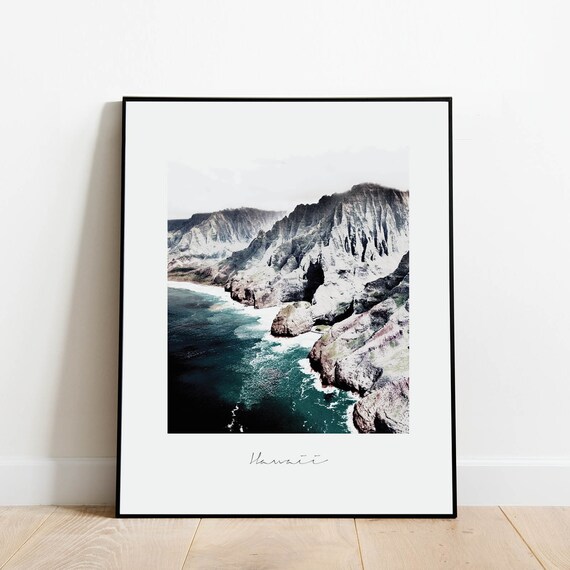Hawaii Coast Print Hawaiian Islands Poster Vintage Inspired State Wall Art Hawaii Gifts Pacific Ocean Print