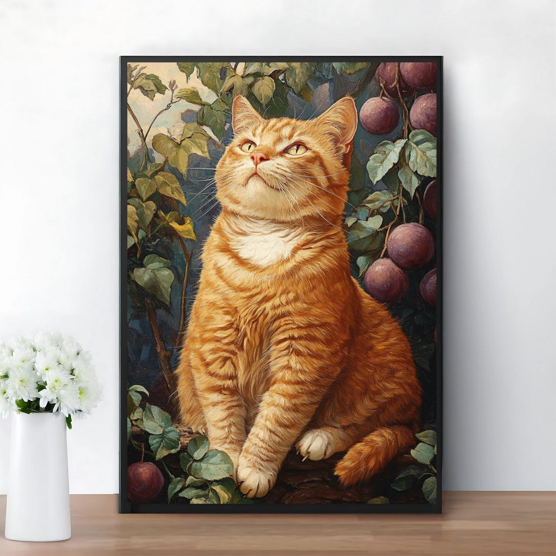 Orange Tabby Cat Among Plums Classical Oil Painting Style Poster - Image 2