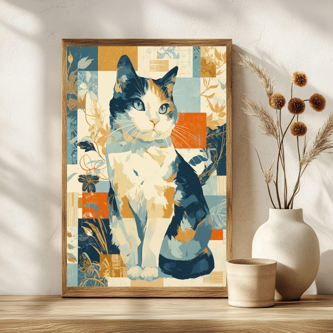 Modern Abstract Collage Cat Colorful Retro Mid Century Art Poster - Image 3
