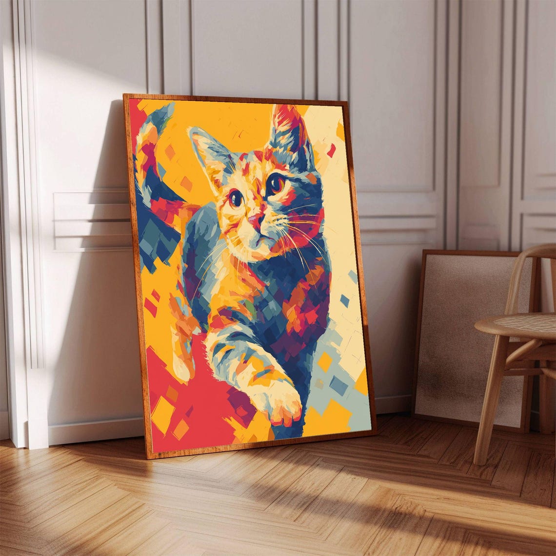 Vibrant Fauvist Cat Mosaic Style Colorful Wild Feline Art Poster - Image 2