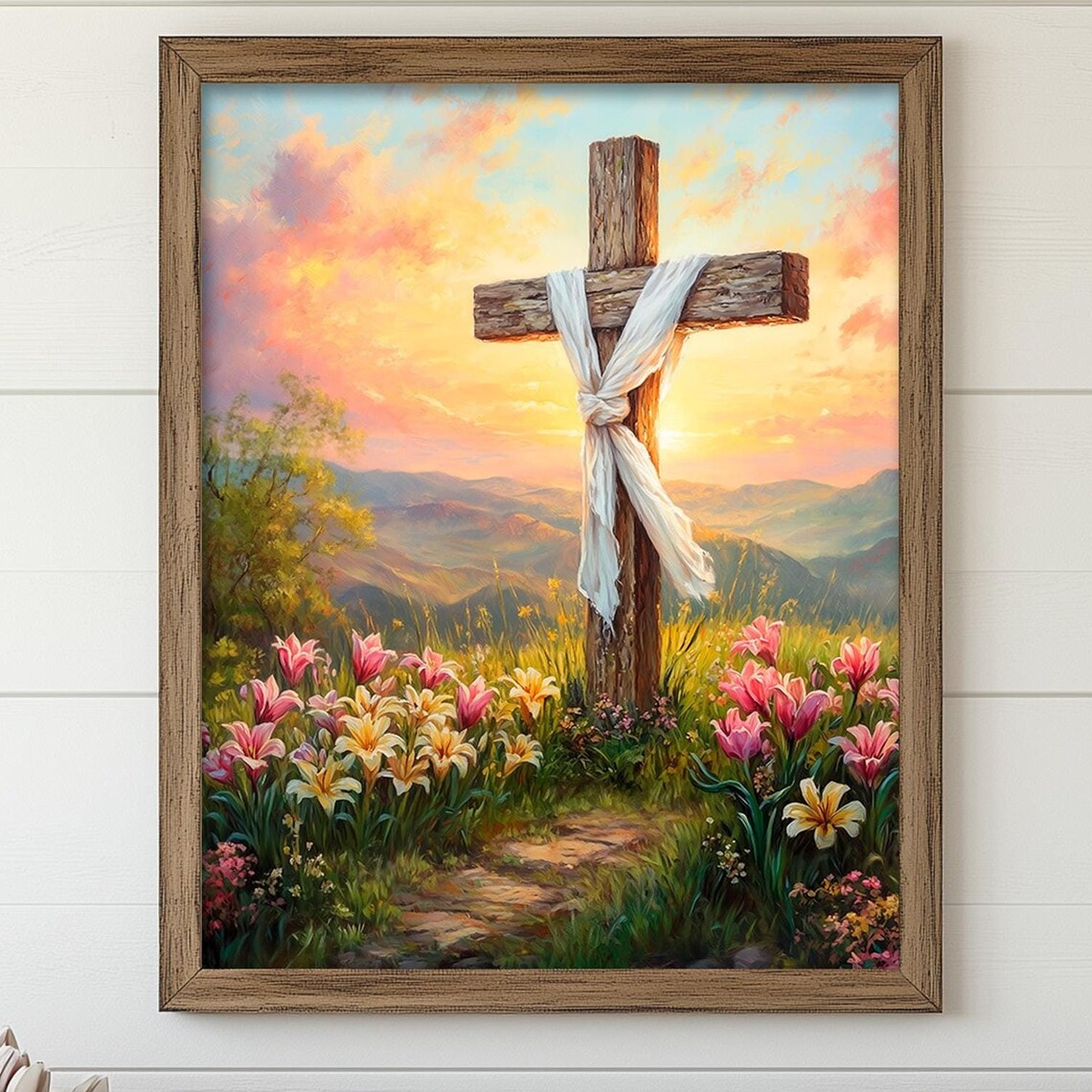 He Is Risen Cross on Mountain, Easter Art Print