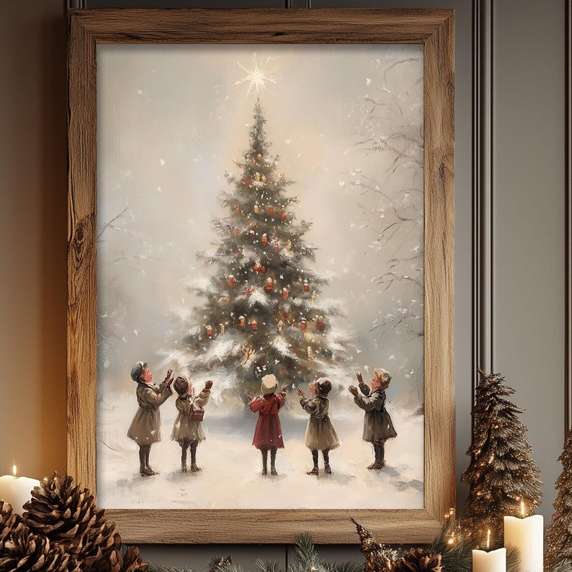 Christmas Tree Vintage Christmas Art Print, Winter Decor