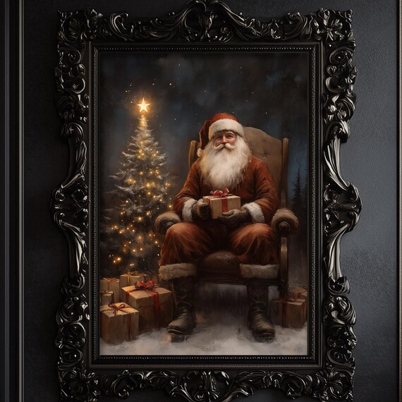 Moody Santa Claus Print Victorian Christmas Wall Art Santa Dark Academia Metal Print Cottagecore Wall Art Vintage Home Decor 6 Xms016