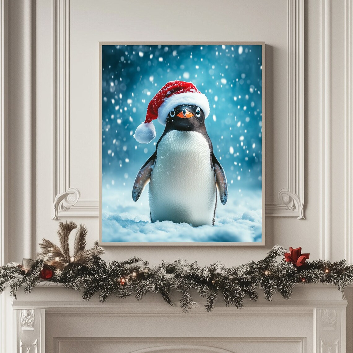 Cute Penguin In Santa Hat Christmas Art Print - Image 4