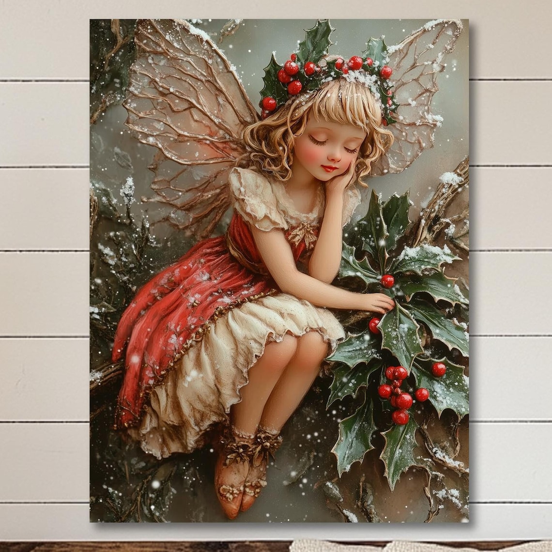 Christmas Fairy, Light Academia Holiday Art Print