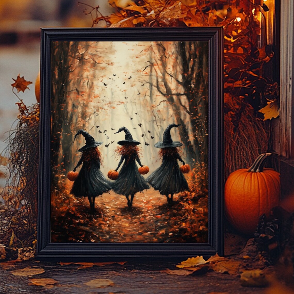 Fall Witches in the Forest, Witchcore Art Print