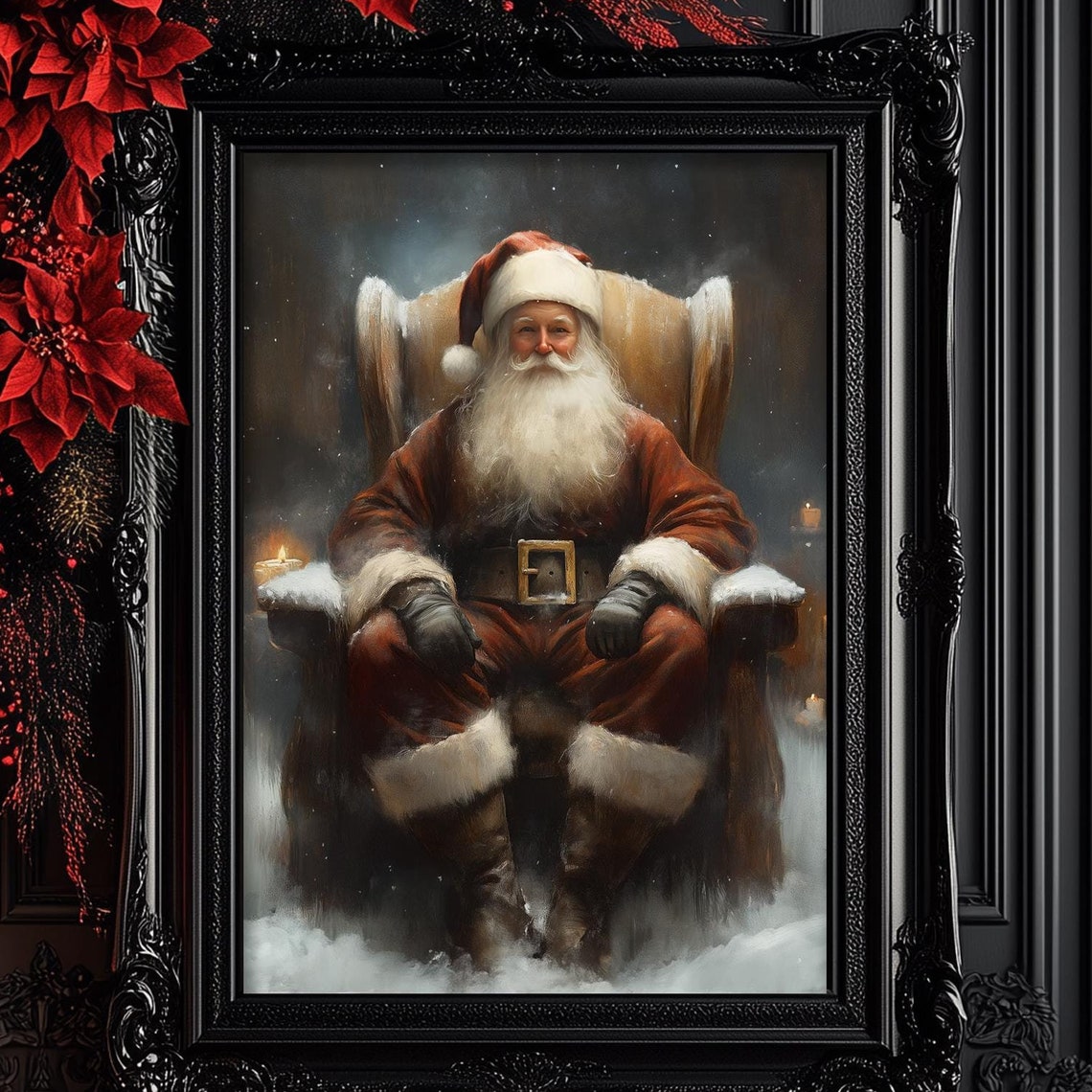 Santa Claus Dark Academia Print Vintage Christmas Wall Art Moody Oil Painting Dark Cottagecore Aesthetic Gothic Santa Poster 6 Xms017