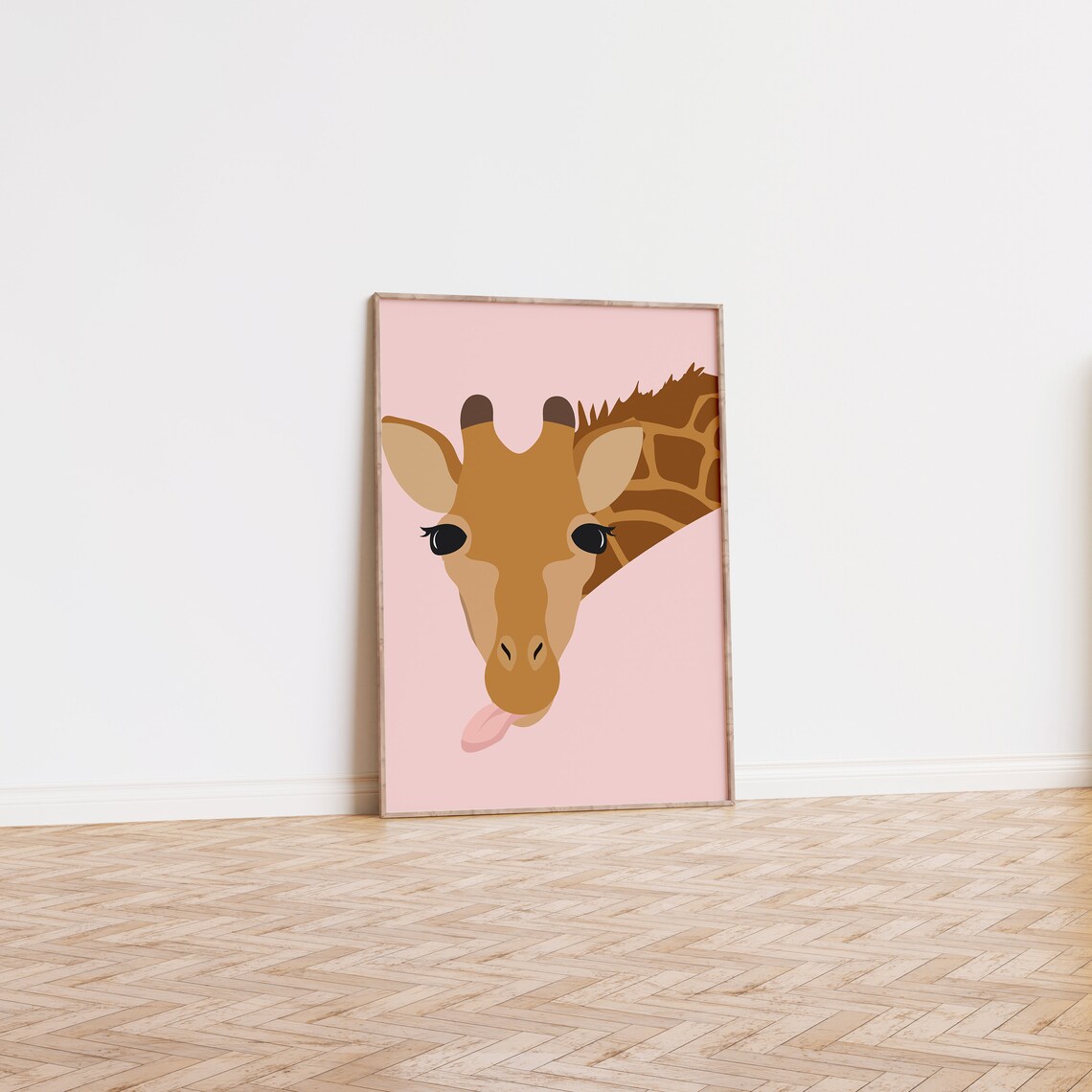 Giraffe Art Print, Pink Jungle Minimal Boho Decor - Image 2