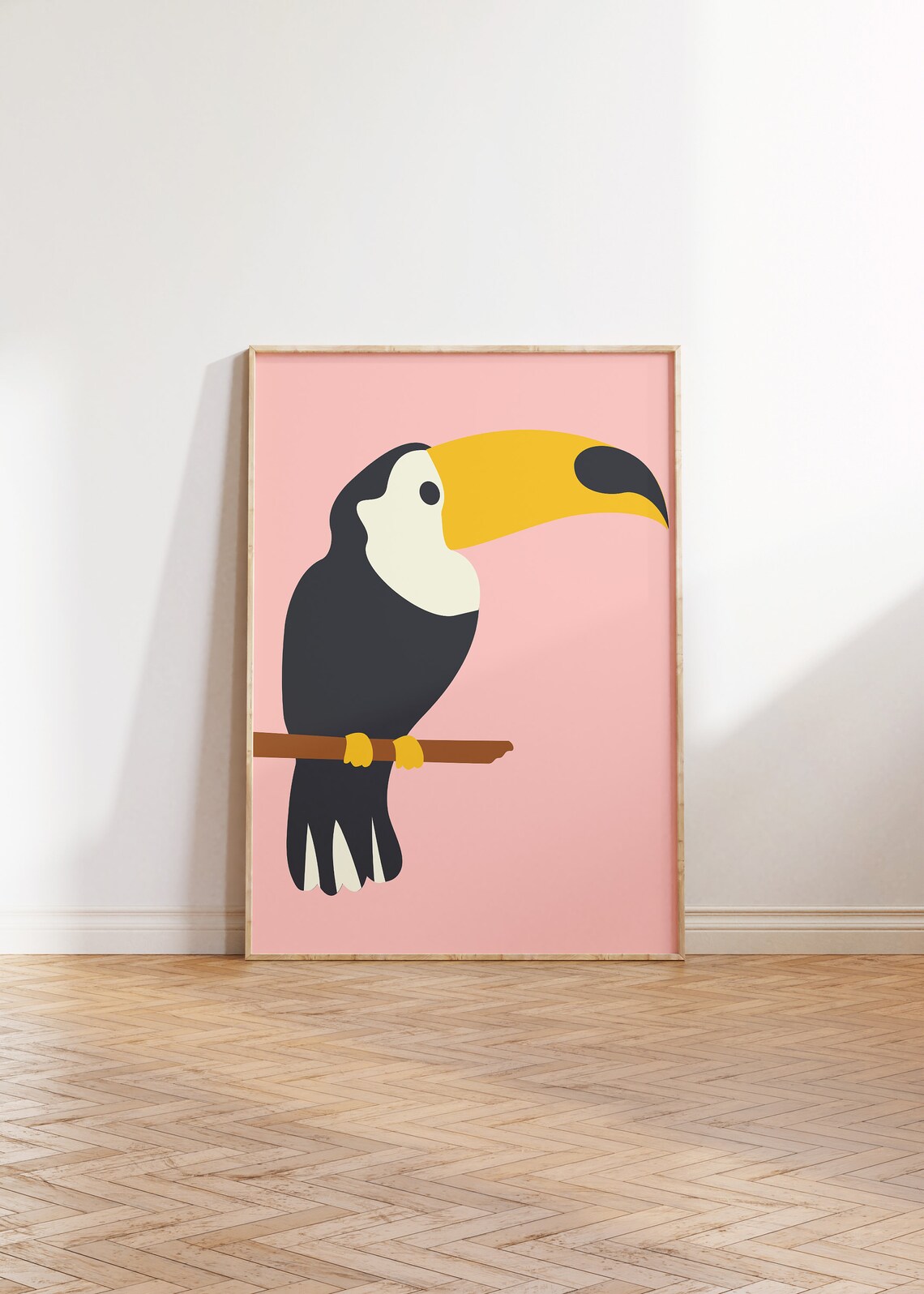 Toucan Pink Jungle Poster, Modern Tropical Decor