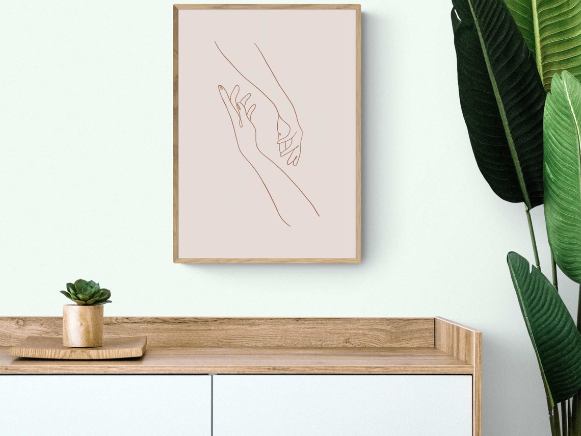 Minimalist One Line Art Couple Hands Reaching Terracotta Modern Poster - Image 4