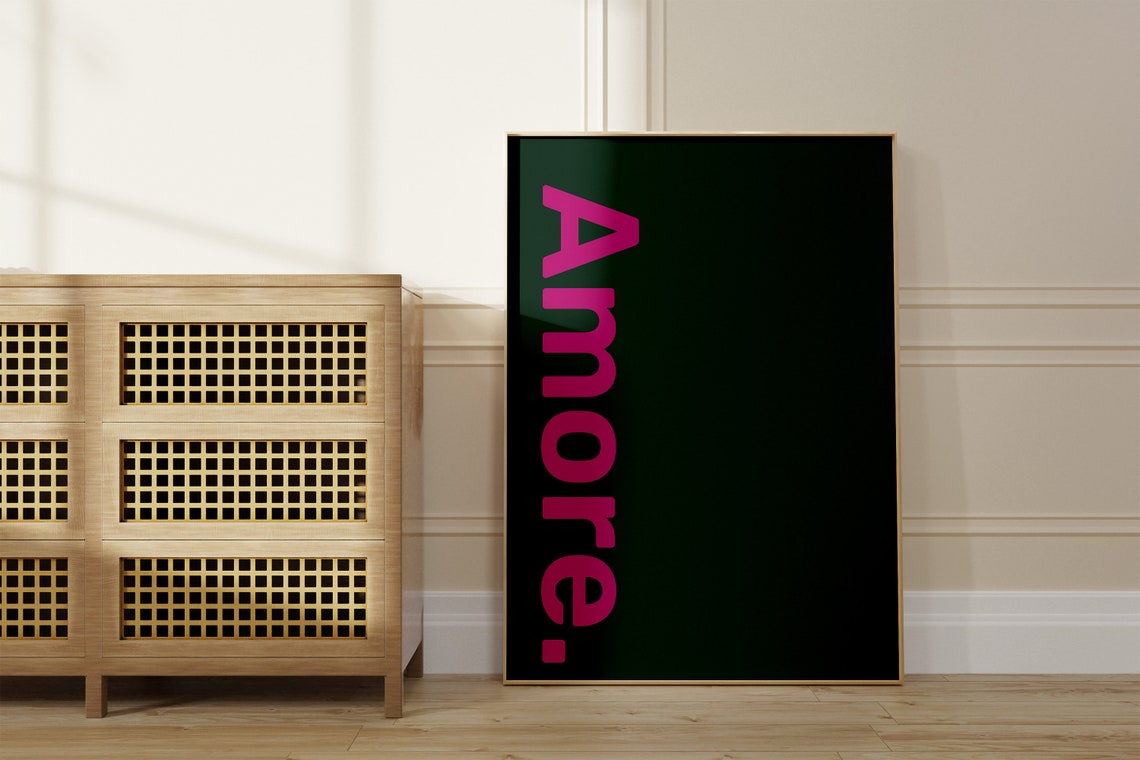Amore Pink Green Bold Typography Love Quote Poster for Home Decor - Image 2