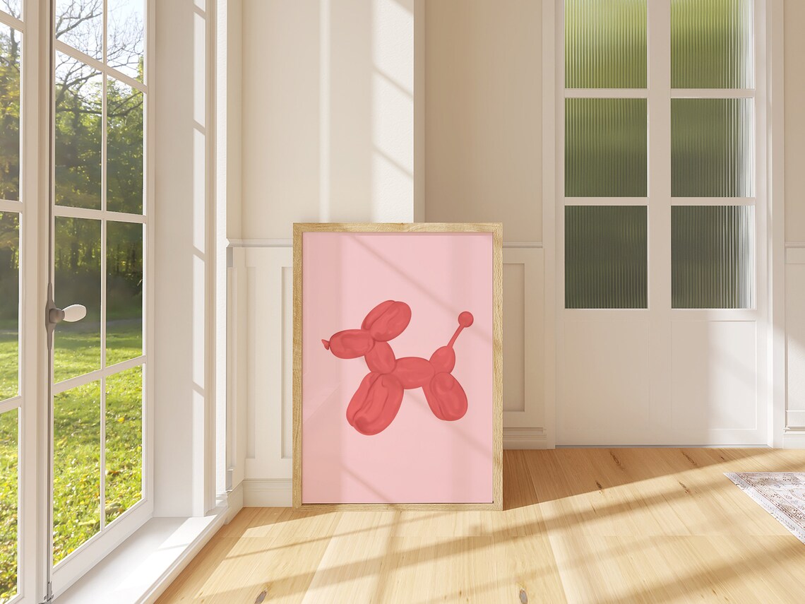 Red Balloon Dog Art Print, Preppy Bedroom Decor - Image 3