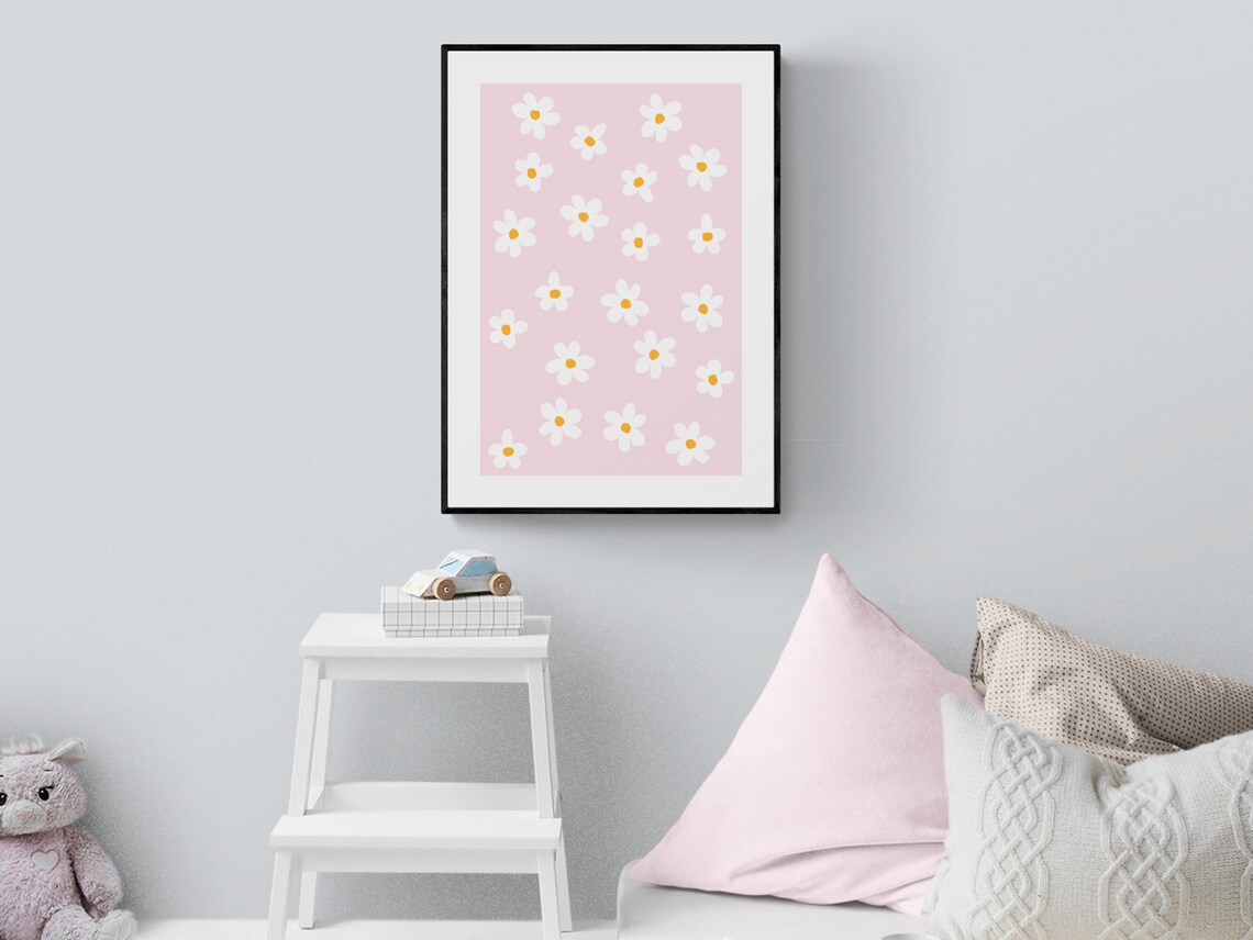 Pink Daisy Decor Floral Art Print, Nursery Decor - Image 3