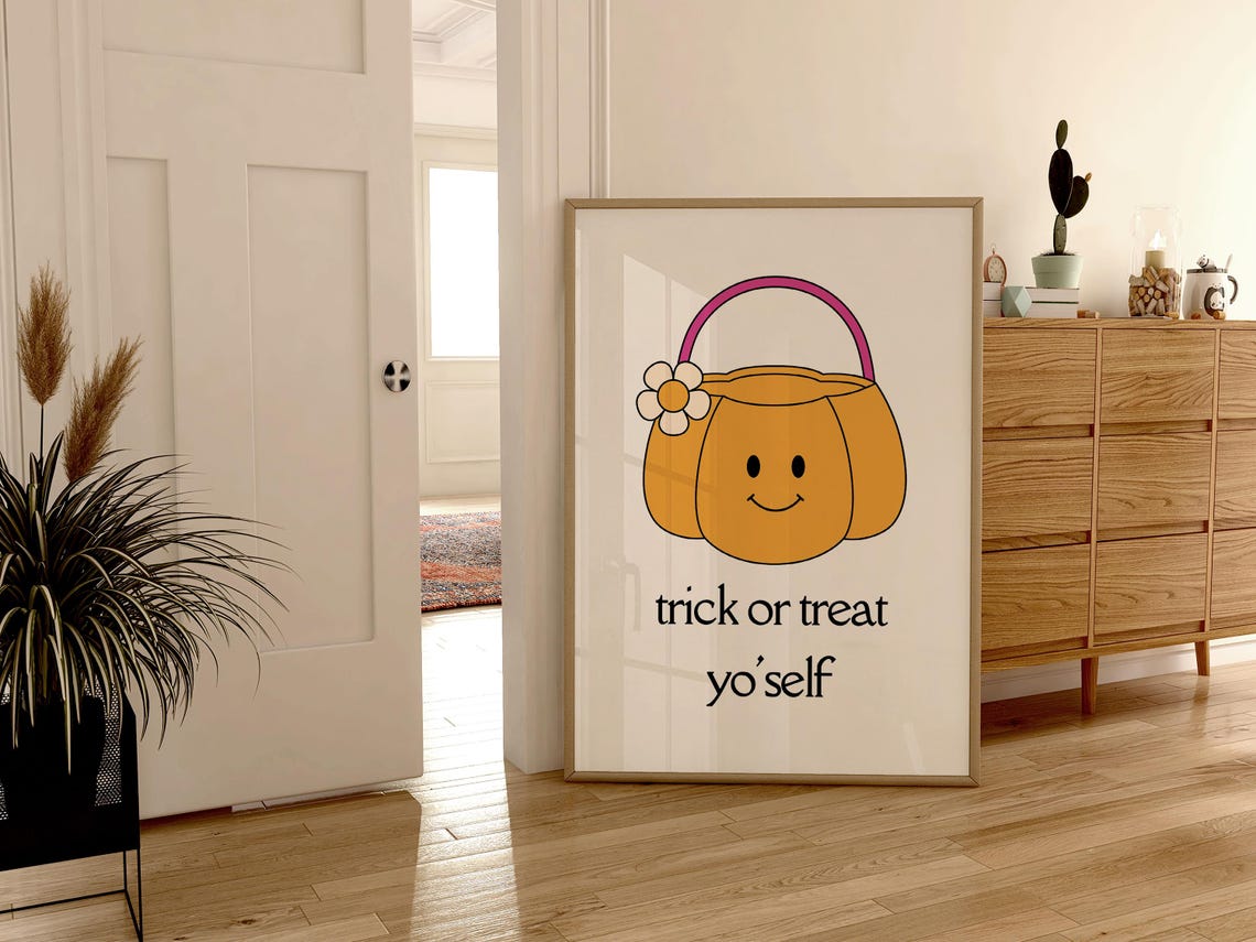 Smiley Pumpkin Candy Bucket Trick Or Treat Yo Self Halloween Poster - Image 2