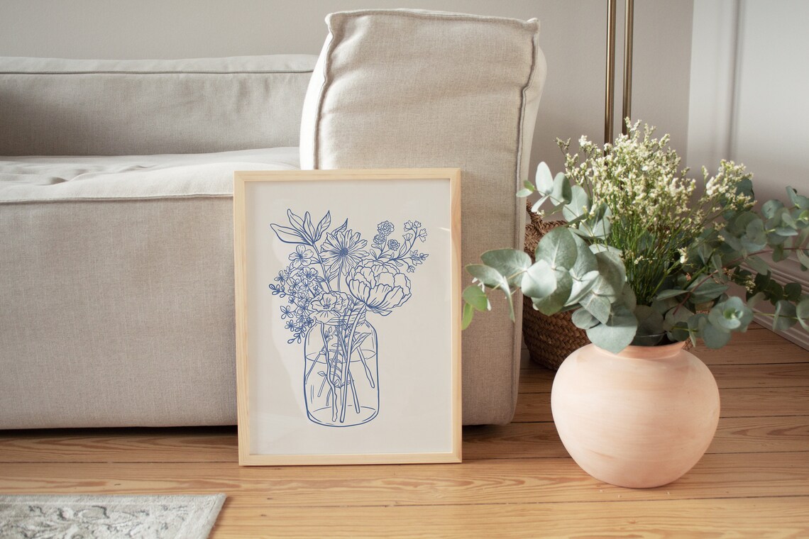 Blue Flower Botanical Print, Bohemian Aesthetic - Image 3