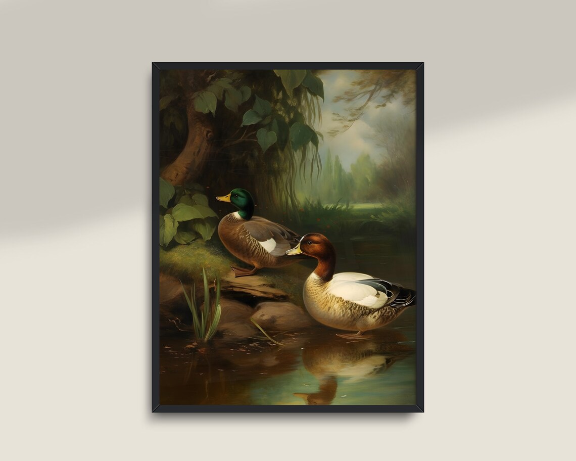 Antique Duck Painting, Dark Academia Animal Art - Image 3