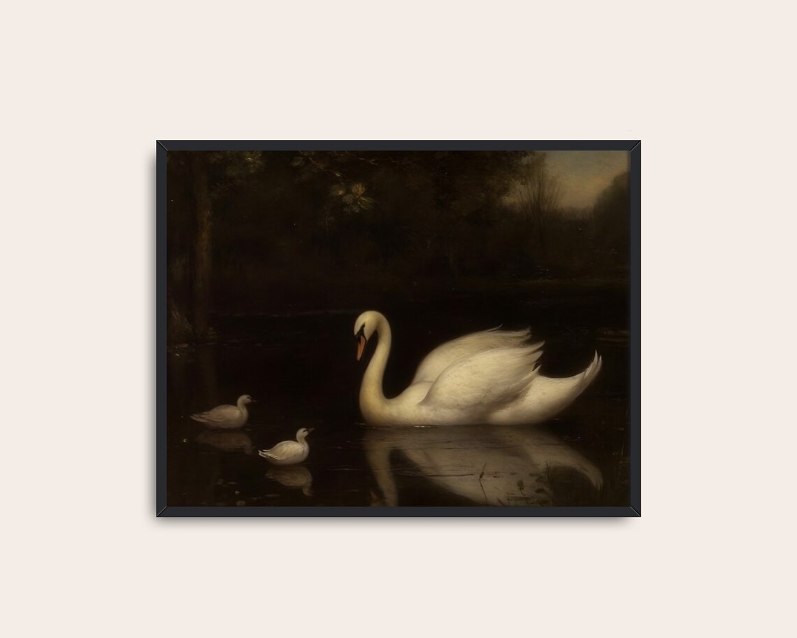 Vintage Swan Art Print, Dark Academia Decor - Image 3
