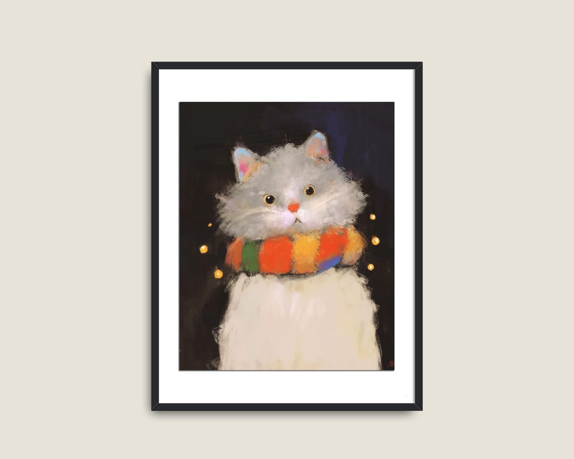 Cute Cat Prints Fun Animal Print Art Xmas Print Nursery Animals Christmas Winter Wall Art - Image 2