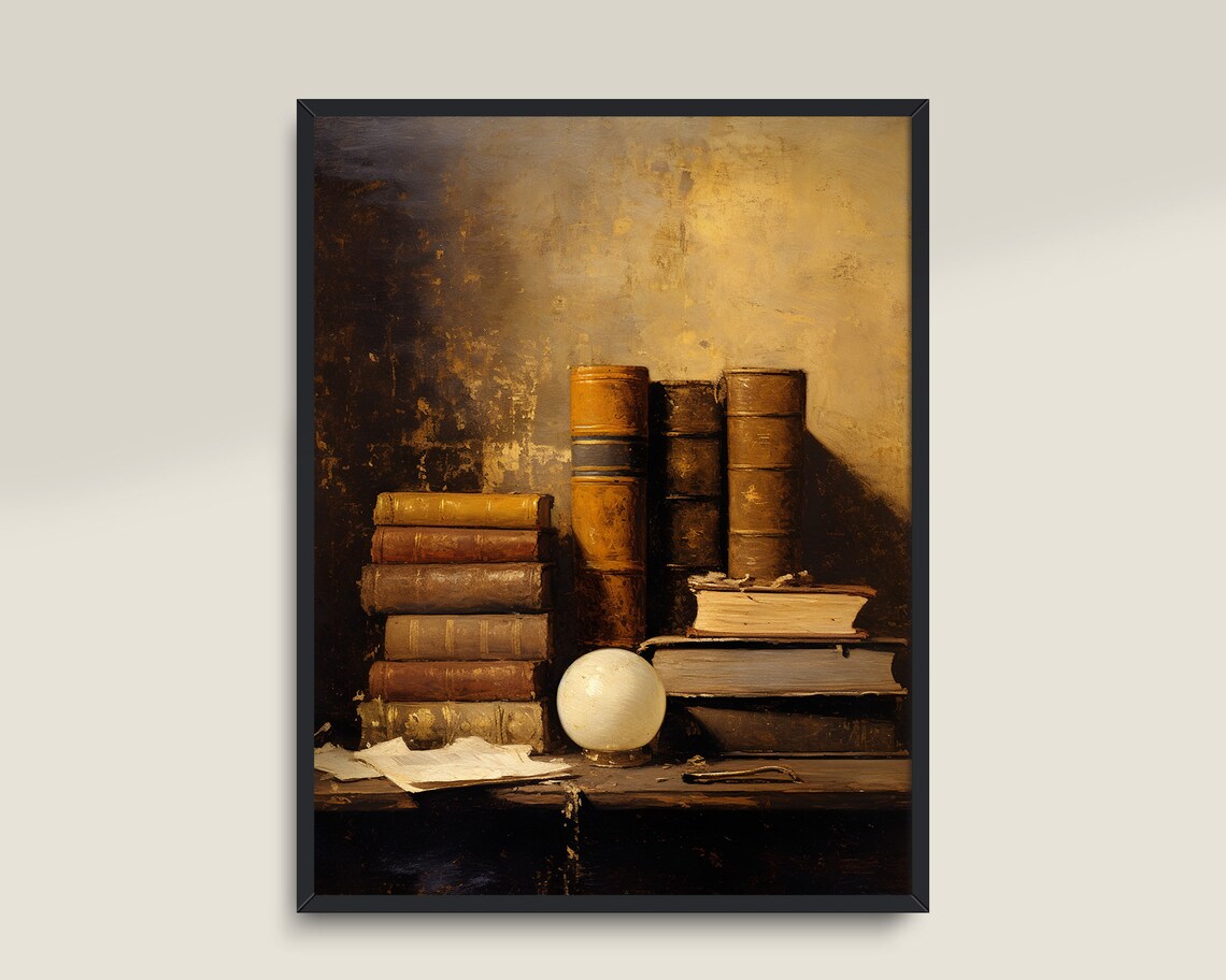 Vintage Library Print, Moody Light Academia Decor - Image 3