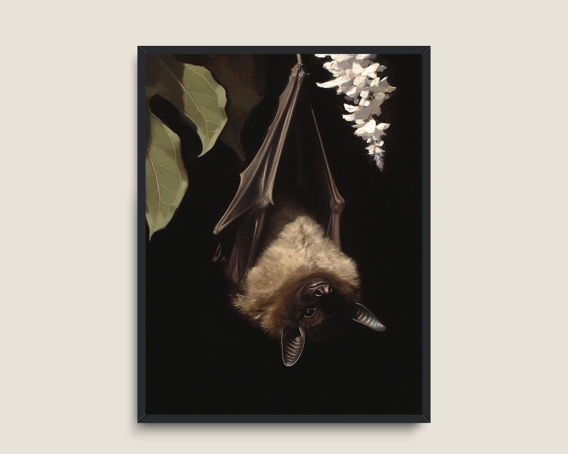 Bat Hanging Upside Down In The Dark Gothic Halloween Wall Art - Image 3