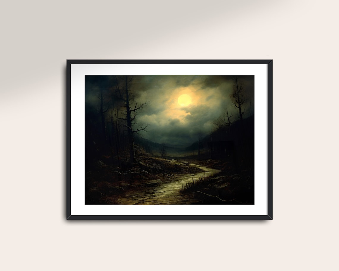 Vintage Moody Dark Landscape Art Print - Image 2