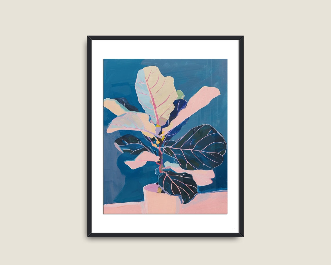 Fiddle Leaf Fig Painting Vintage Botanical Art Matisse Boho Indoor Plants Prints Fig Tree Art Wall Art Pink Leaf Decor - Image 2