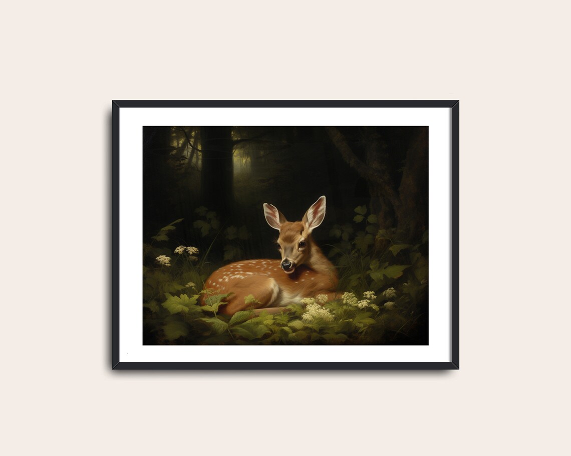 Deer Fawn Vintage Animal Art Print, Rustic Forest - Image 2