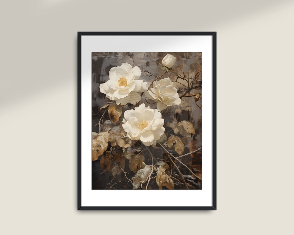 White Roses Painting, Antique Botanical Art Print - Image 2