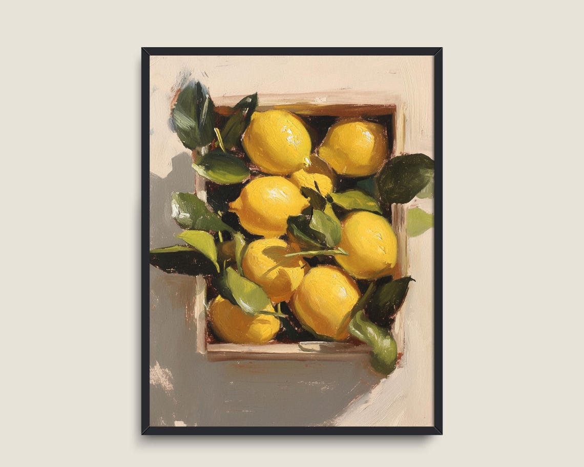 Bright Yellow Lemons In Wooden Crate Fresh Citrus Still Life Poster - Image 3