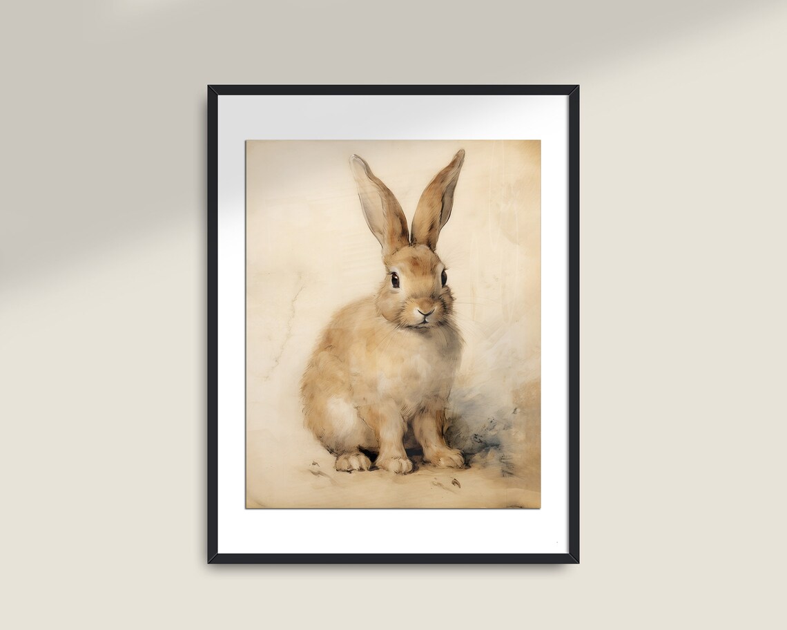Vintage Bunny Prints, Farmhouse Rabbit Art Print