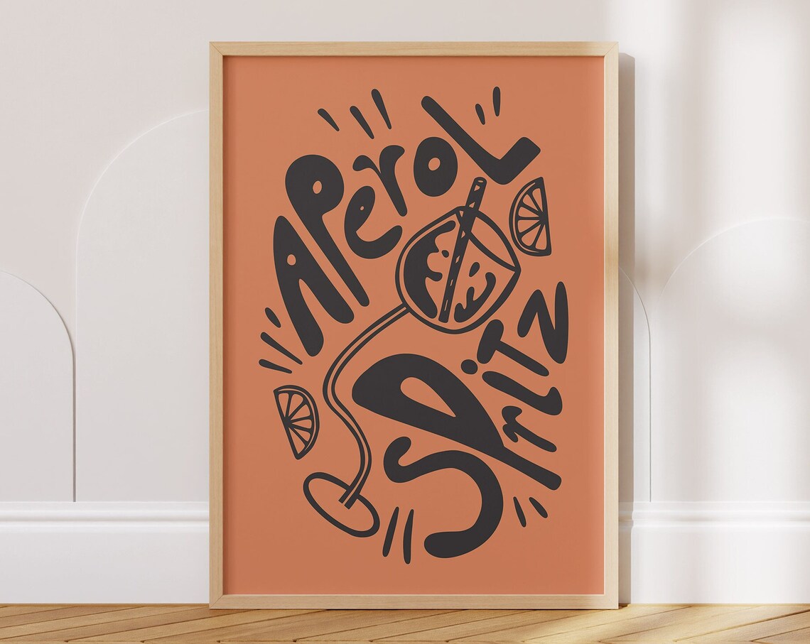 Aperol Spritz Hand Lettered Cocktail Bar Typography Art Poster