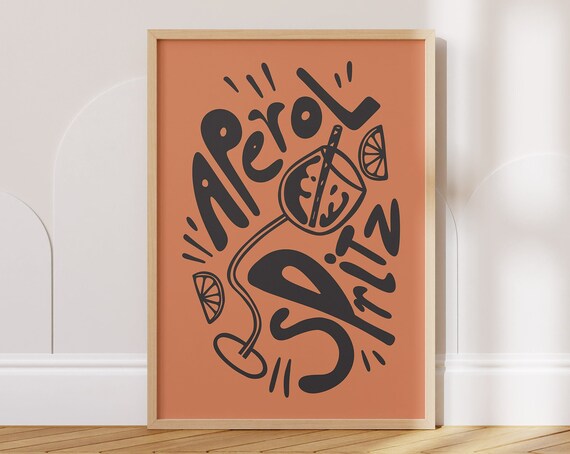 Aperol Spritz Hand Lettered Cocktail Bar Typography Art Poster