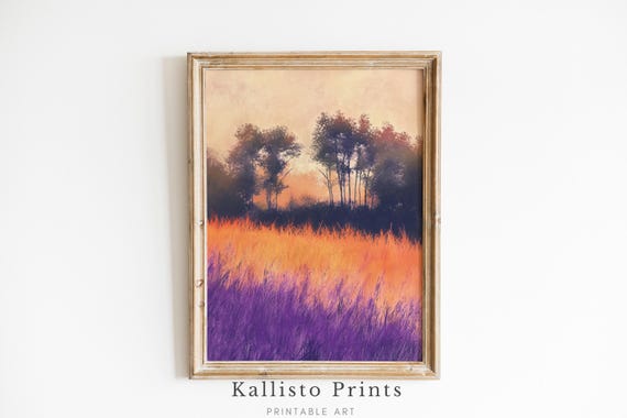 Abstract Sunset Wall Art Vibrant Orange And Purple Landscape Printable500