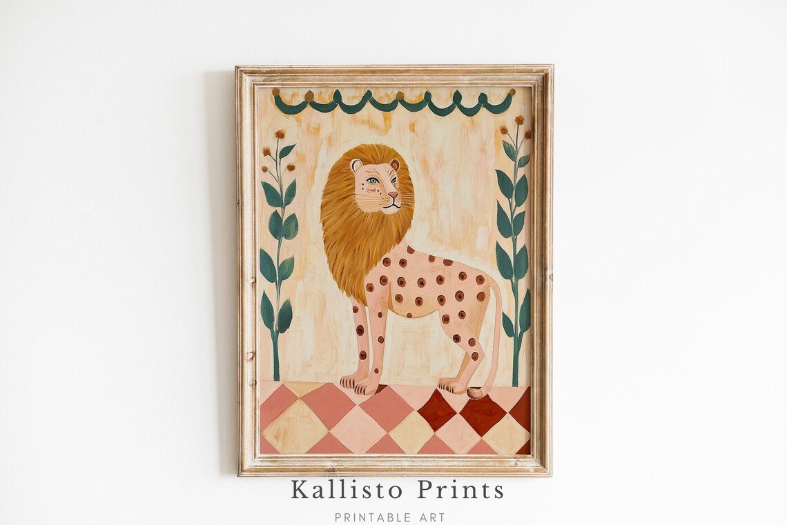Whimsical Lion Art Print, Vintage Circus Boho Safari