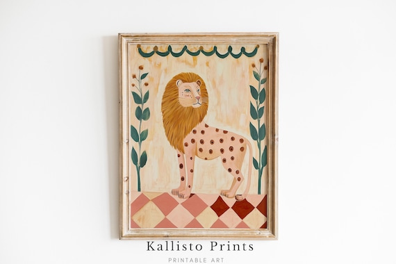 Whimsical Lion Art Print, Vintage Circus Boho Safari