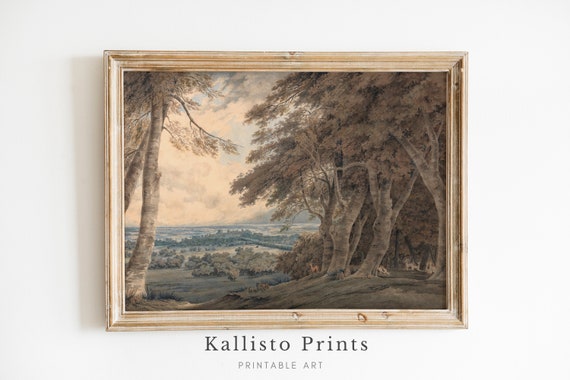 Vintage Countryside Landscape Art Print Serene Tree And Pastoral Scene Farmhouse Rustic Home Decorast53