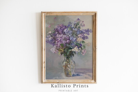 Lilac Blossoms Glass Vase Soft Neutral Floral Still Life Poster