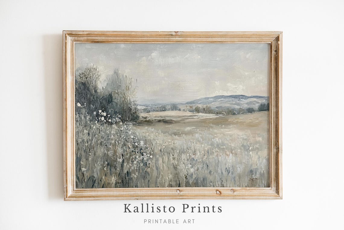 Soft Wildflower Meadow With Distant Blue Hills Landscape Poster