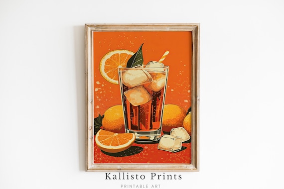 Retro Orange Cocktail Iced Drink Pop Art Summer Kitchen Poster