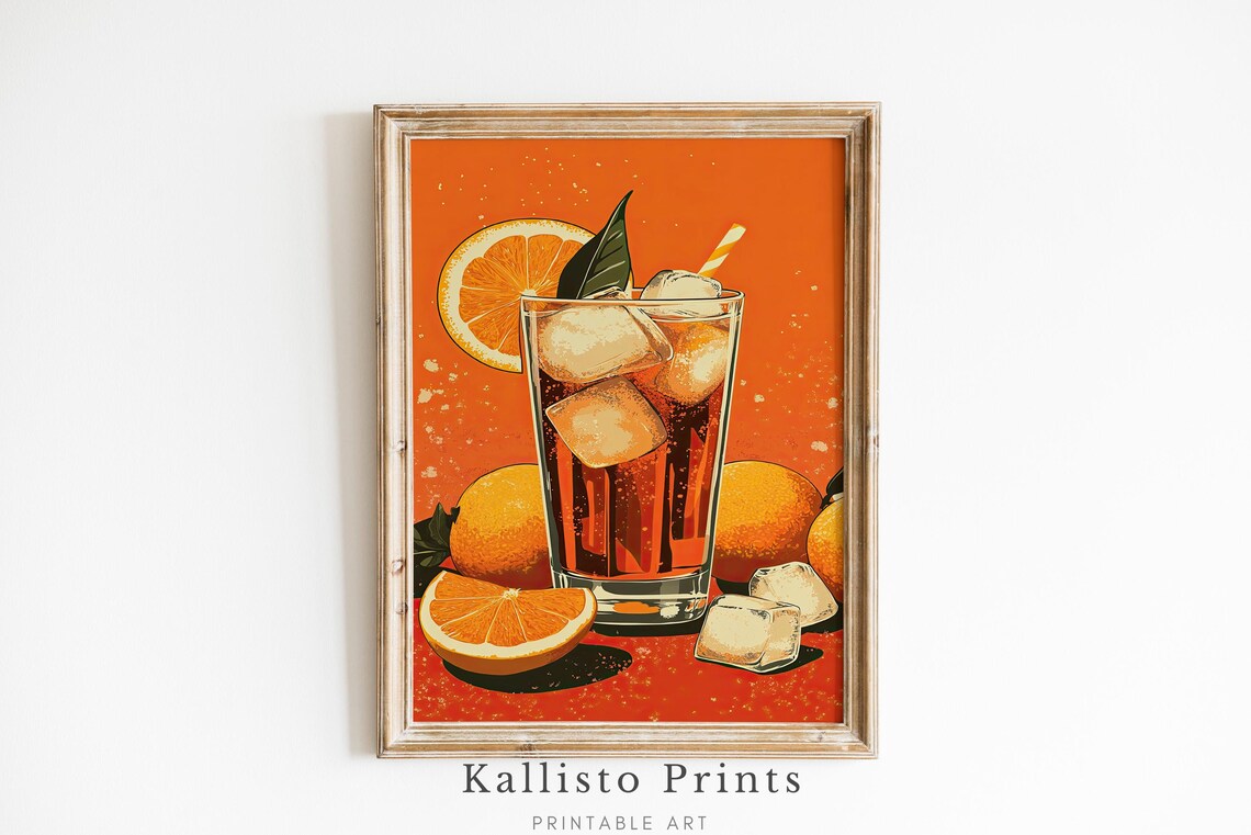 Retro Orange Cocktail Iced Drink Pop Art Summer Kitchen Poster