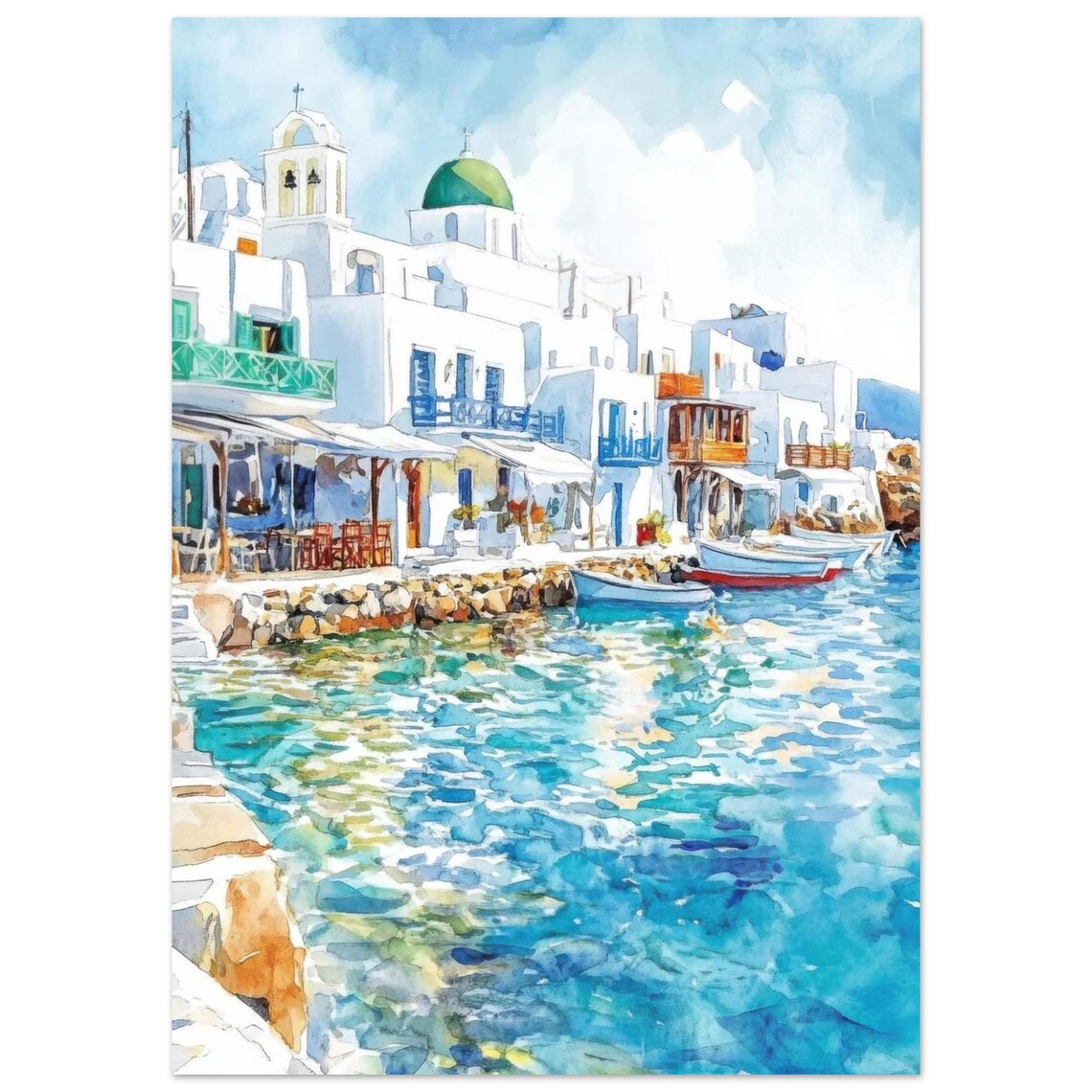 Paros Island Cyclades Watercolor Art Print