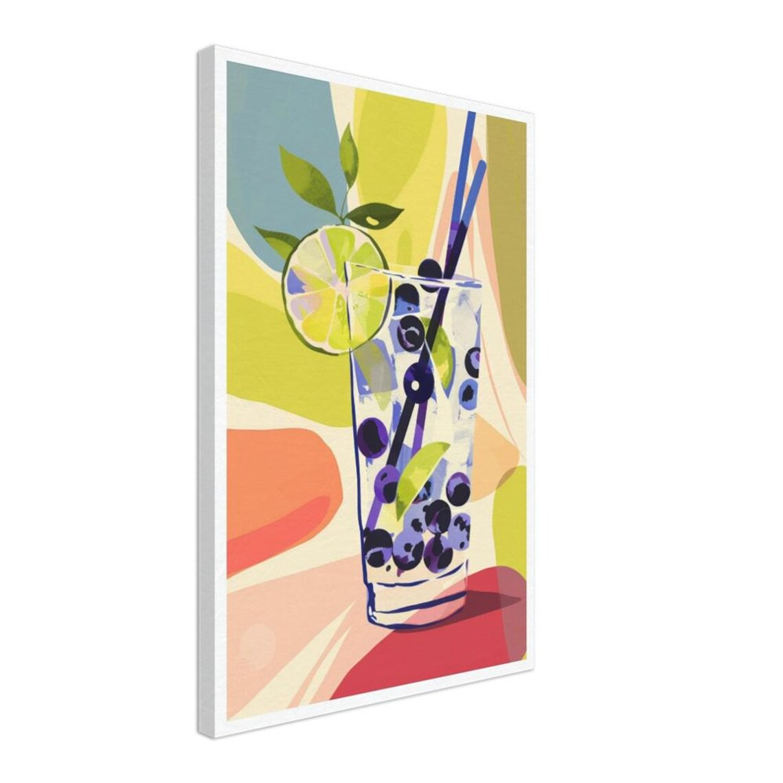 Blueberry Mojito Cocktail Lime and Straws Colorful Drink Art Print - Image 3